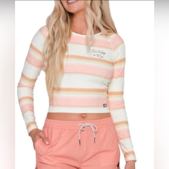 Salty Crew Women's NEW Rashguard Peach Stripe Size XL - Picture 1 of 4